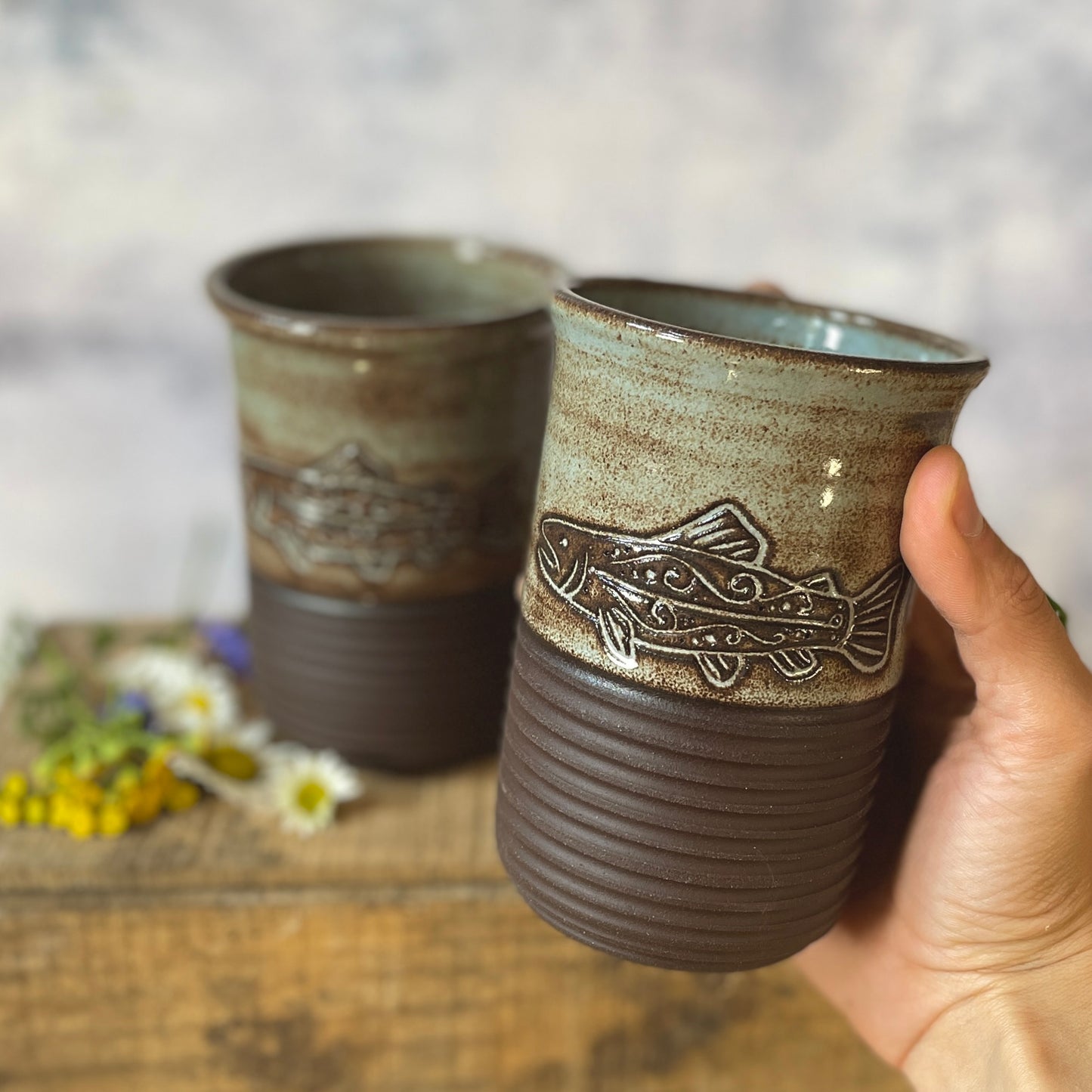 42. 15oz. Set of Two Shino Trout Tumblers