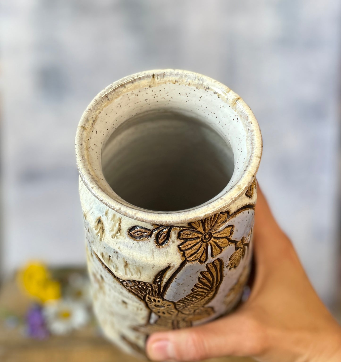 74. 8.5" Pair of Swallows and Chicory Vase