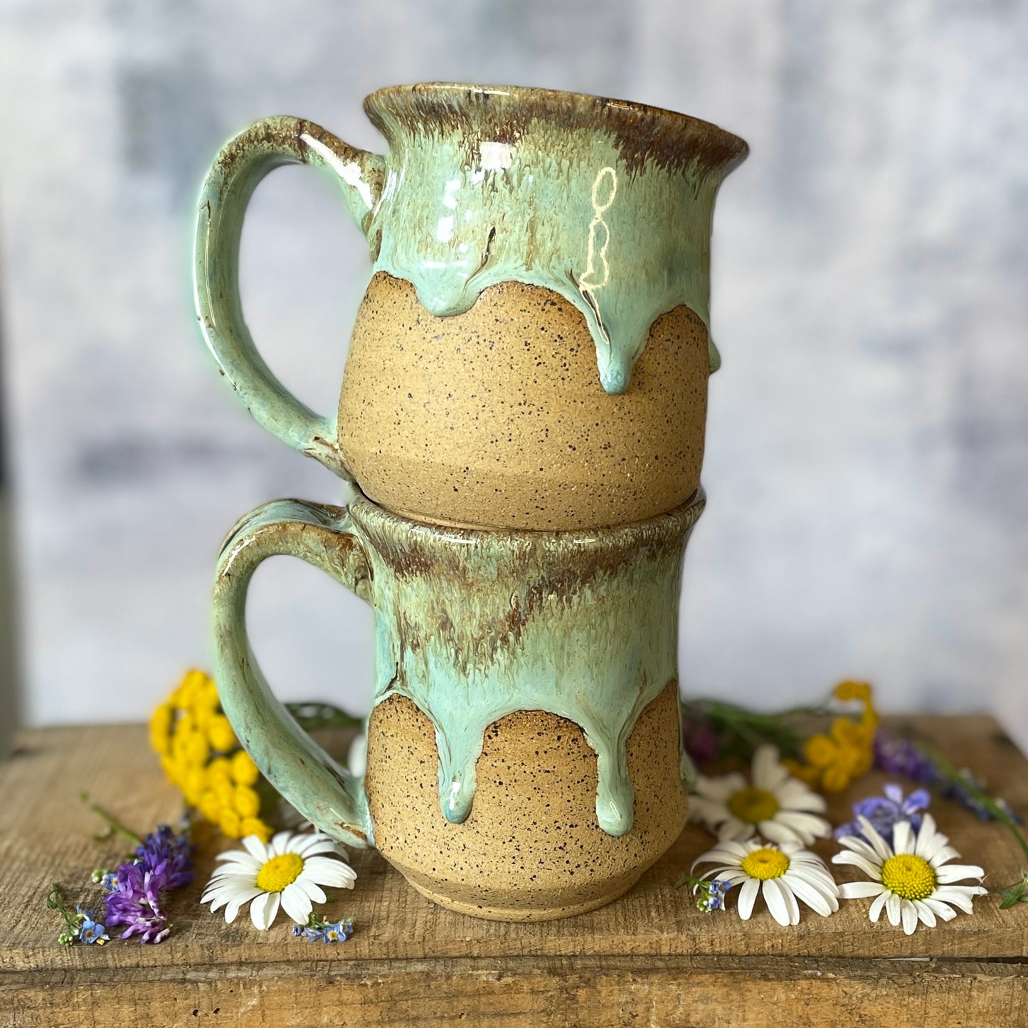 85. Set of Two 12oz. Drippy Glazed Mugs