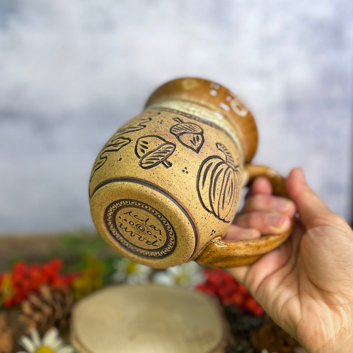 43. 19oz. Autumn leaves and Pumpkin Mug