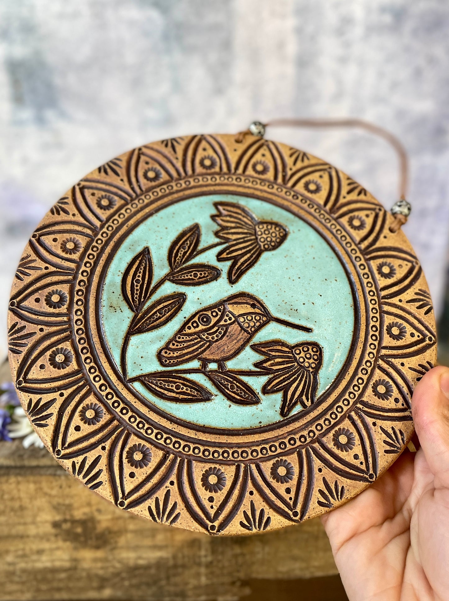 62. 8" Hummingbird and Coneflower Wallhanging