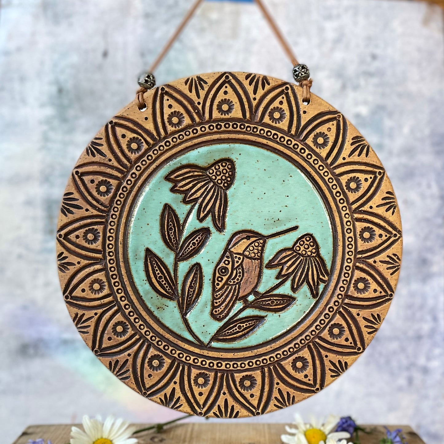 62. 8" Hummingbird and Coneflower Wallhanging