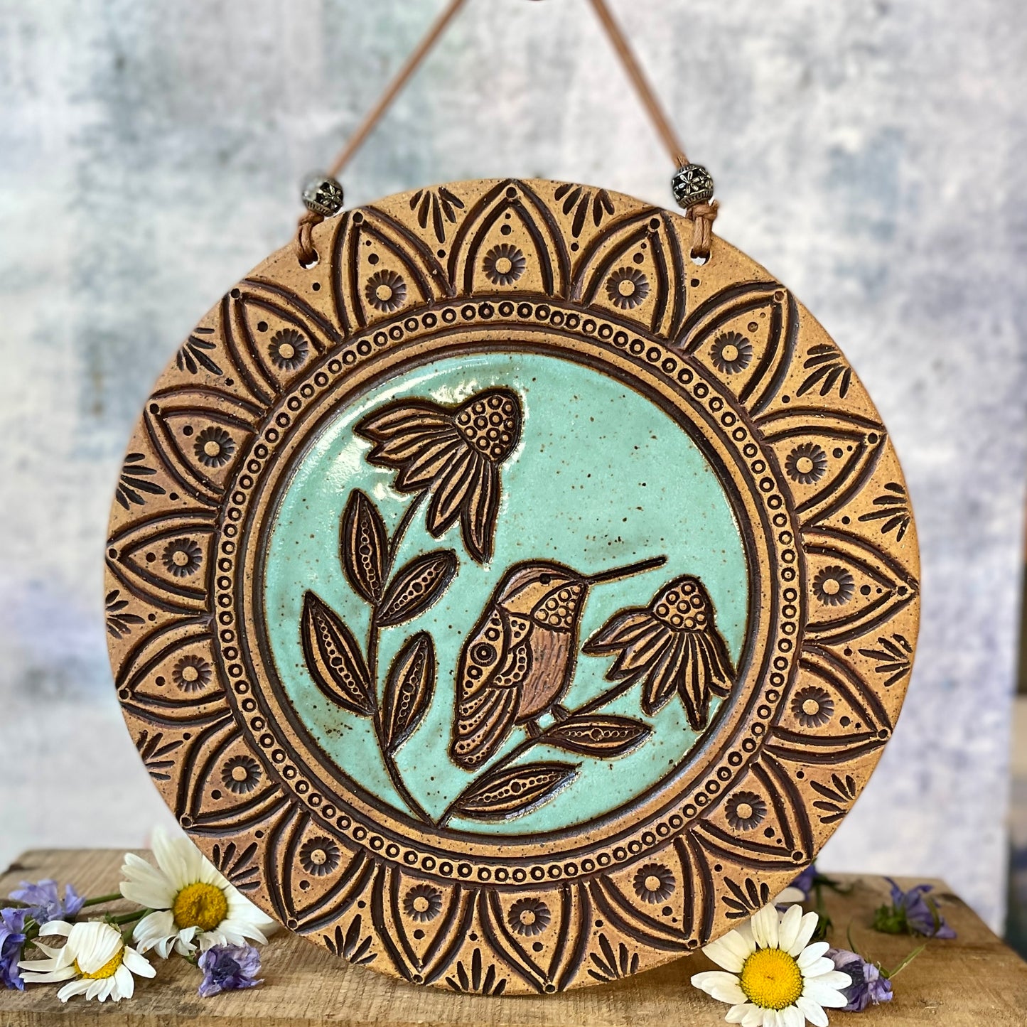 62. 8" Hummingbird and Coneflower Wallhanging