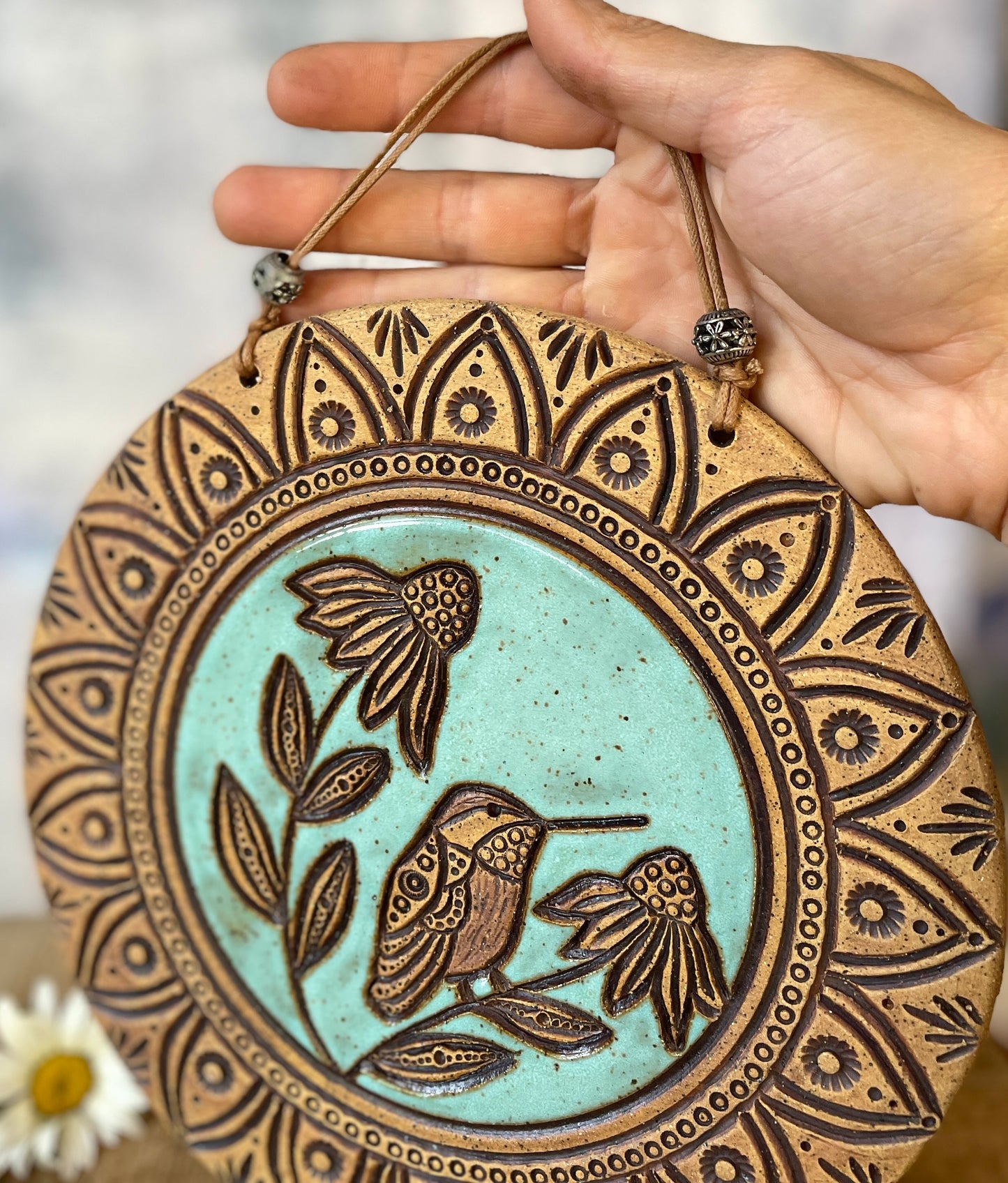 62. 8" Hummingbird and Coneflower Wallhanging