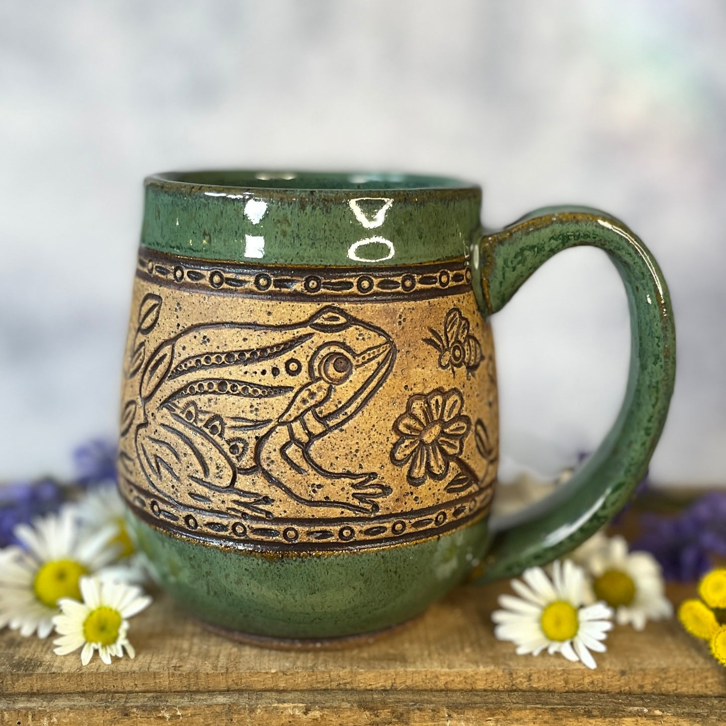 9. 17oz. Frog, Bee and Wildflower Mug