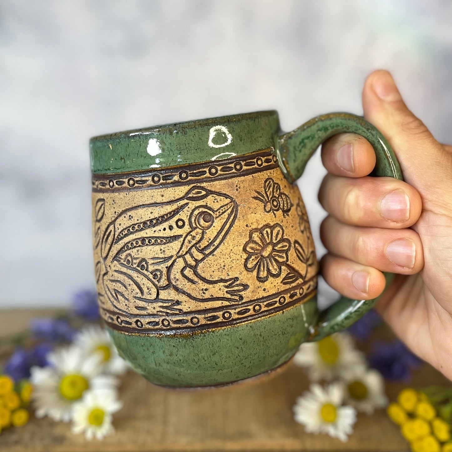 9. 17oz. Frog, Bee and Wildflower Mug