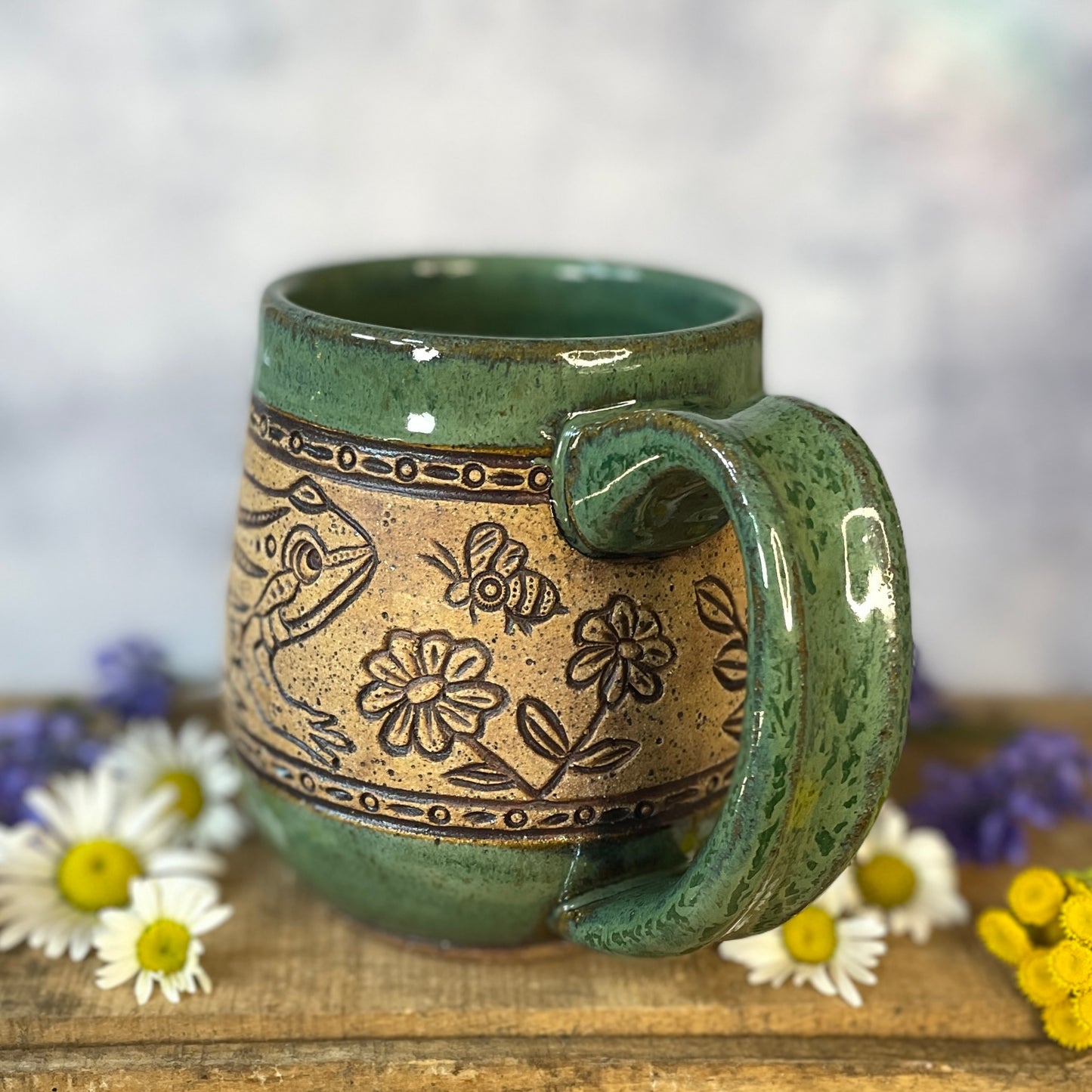 9. 17oz. Frog, Bee and Wildflower Mug