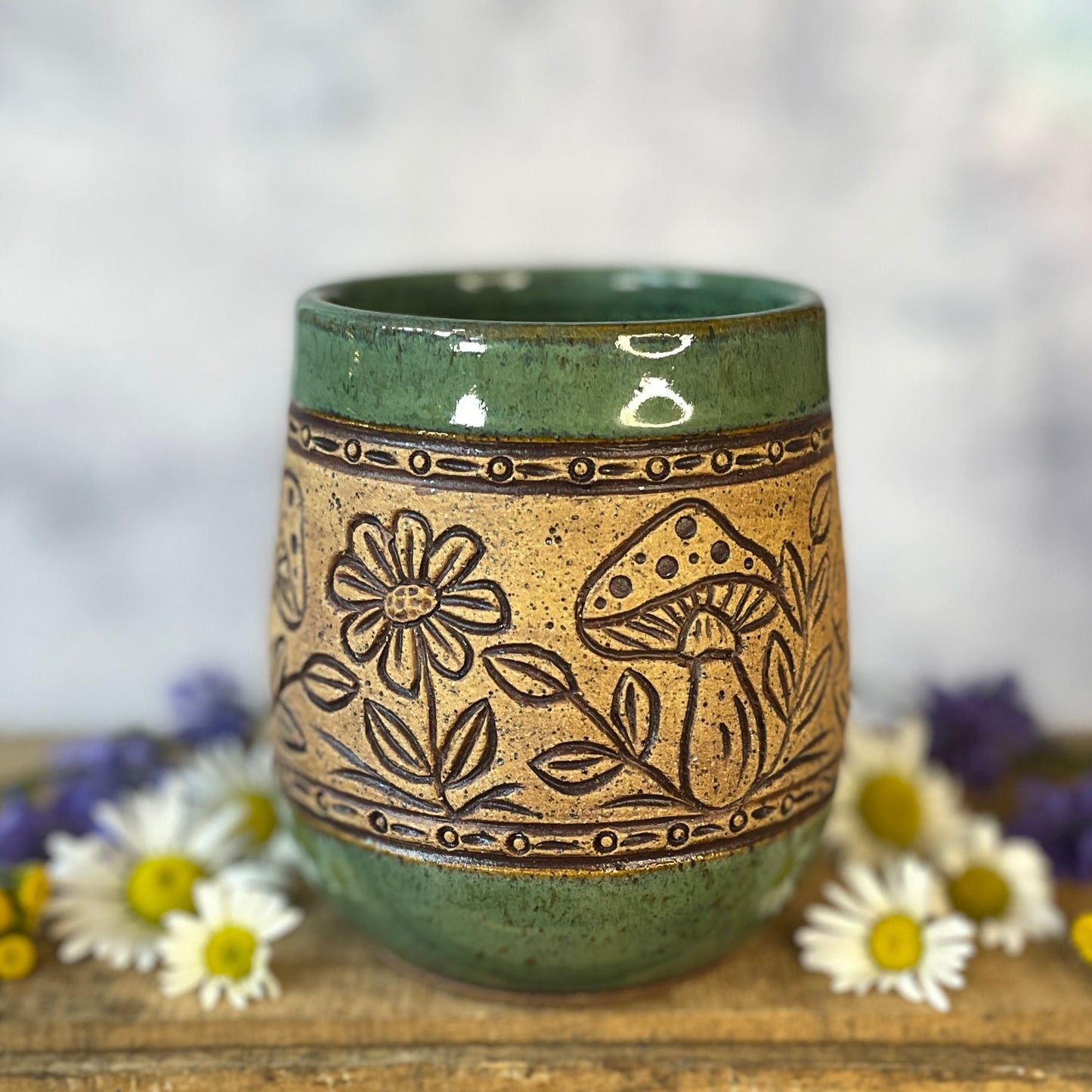 9. 17oz. Frog, Bee and Wildflower Mug