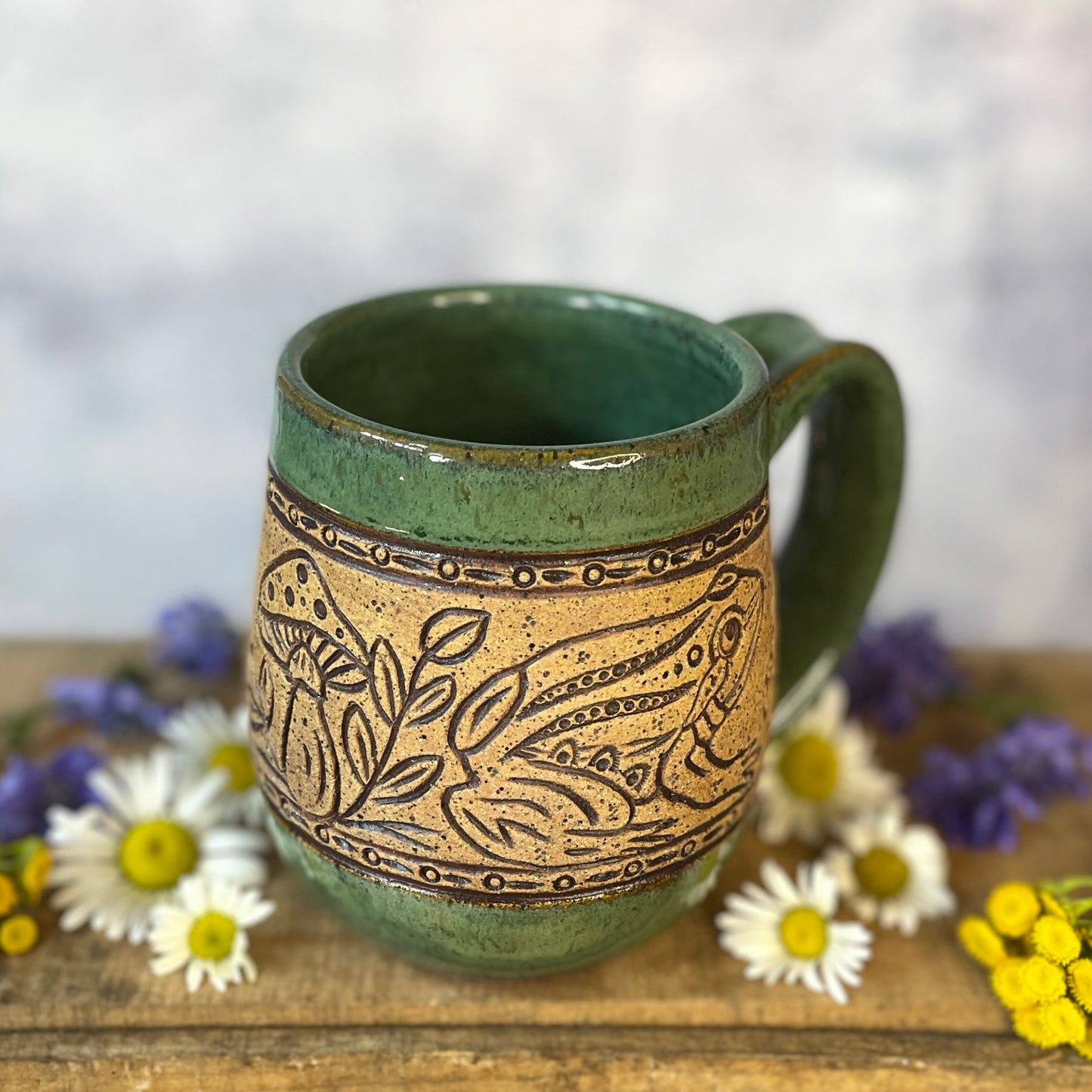 9. 17oz. Frog, Bee and Wildflower Mug