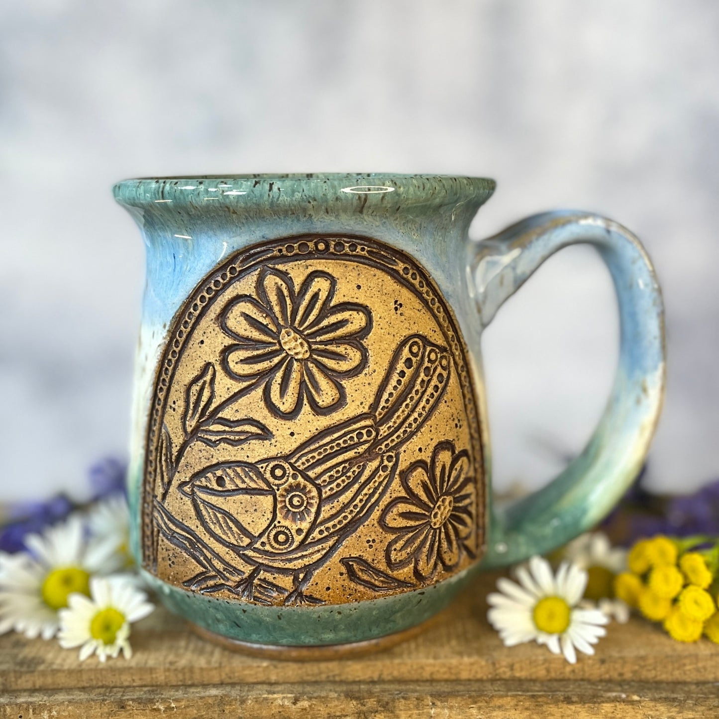 13. 17oz. Chickadee and Wildflower Mug