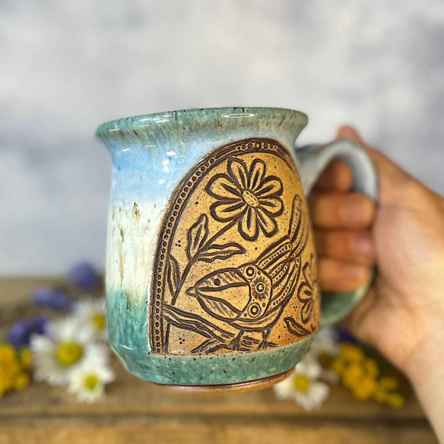 13. 17oz. Chickadee and Wildflower Mug