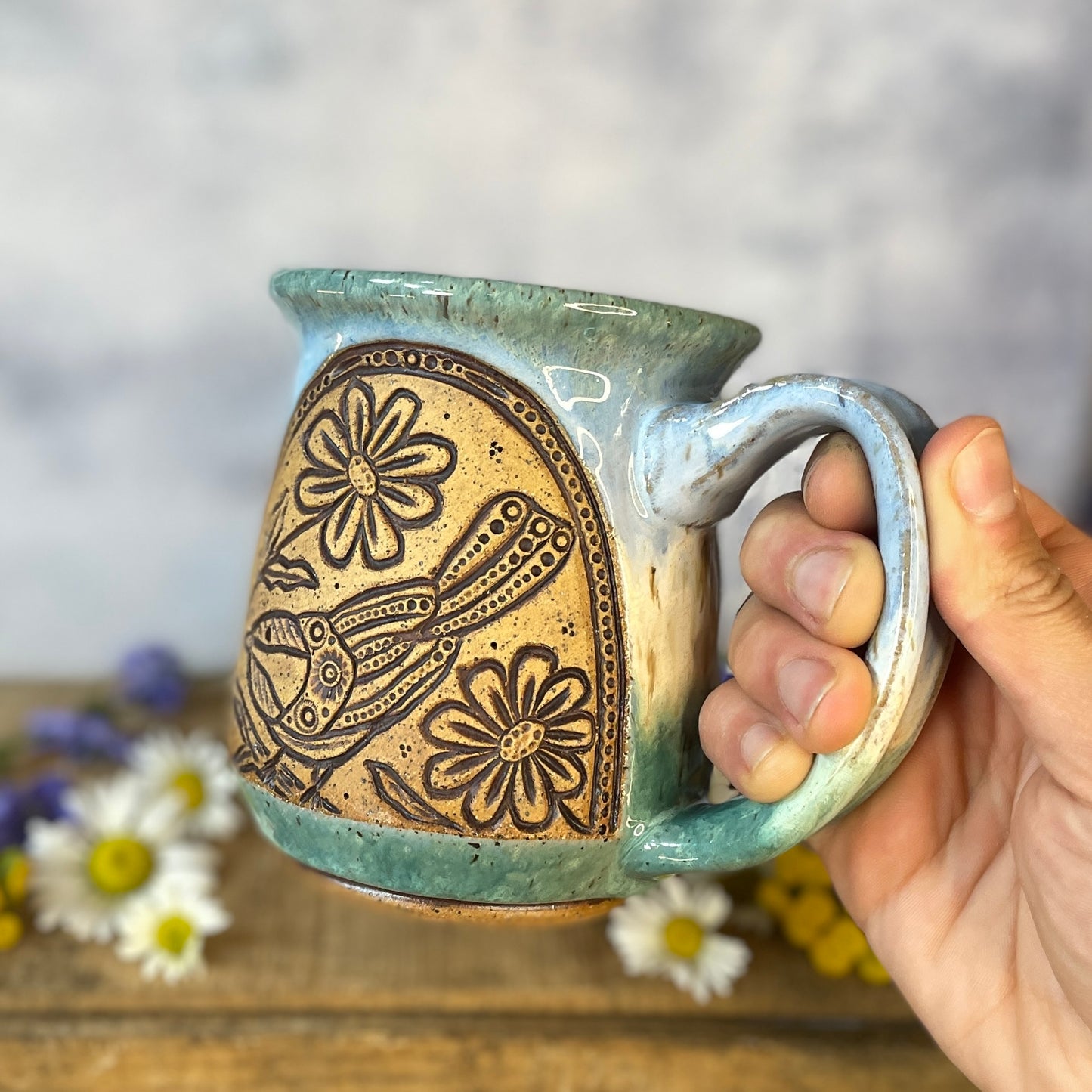 13. 17oz. Chickadee and Wildflower Mug