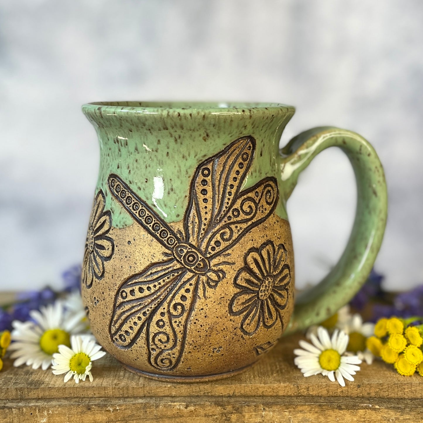 14. 18oz. Dragonfly, Bee and Wildflower Mug