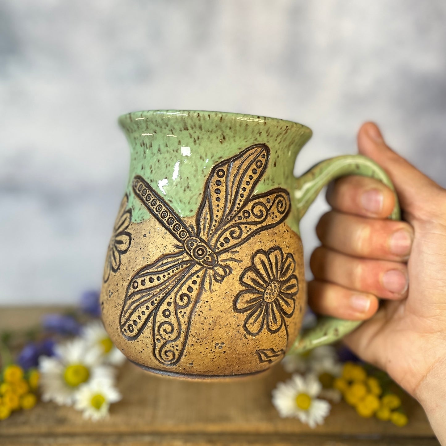 14. 18oz. Dragonfly, Bee and Wildflower Mug