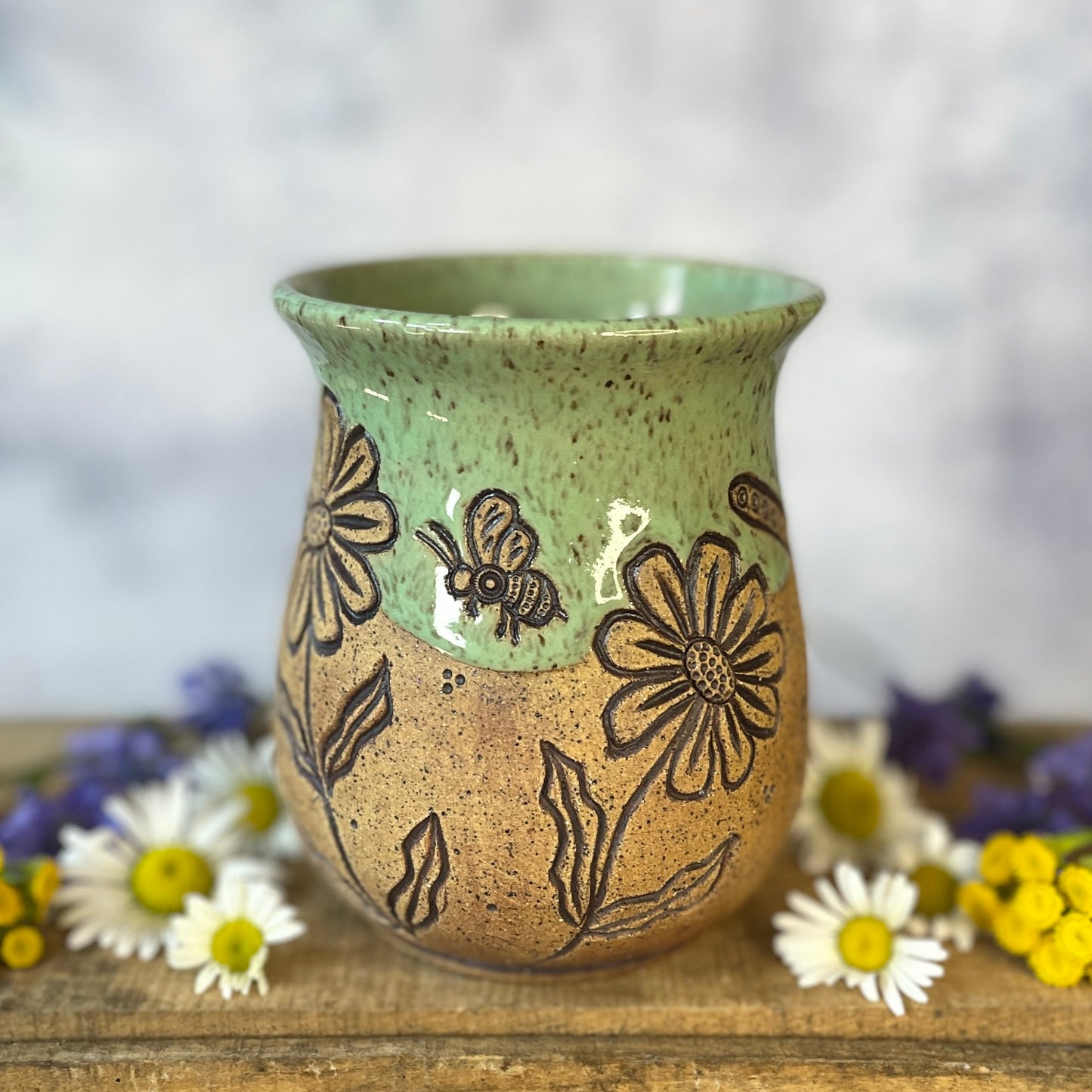14. 18oz. Dragonfly, Bee and Wildflower Mug