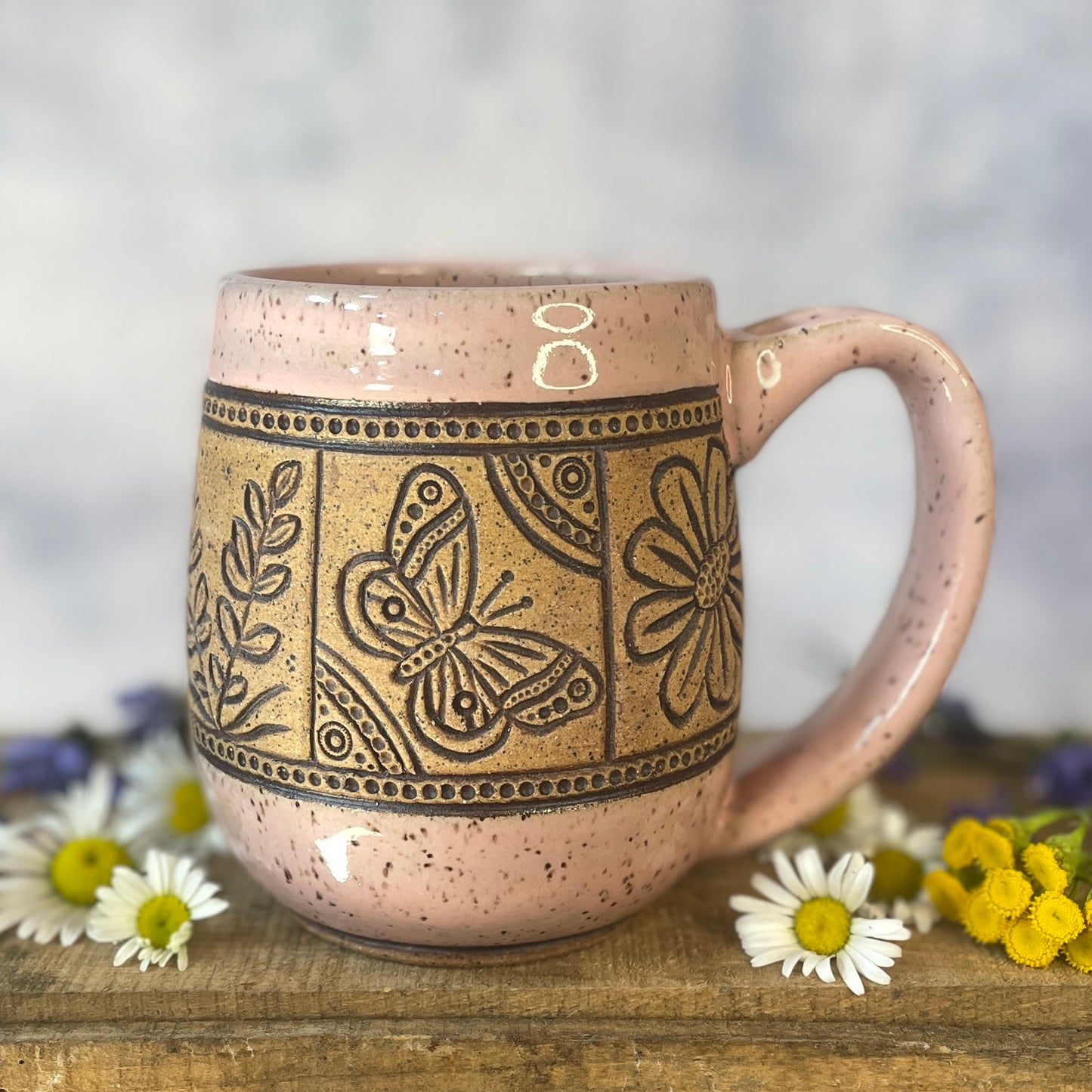 24. 18oz. Wildflower and Butterflies Tiled Mug