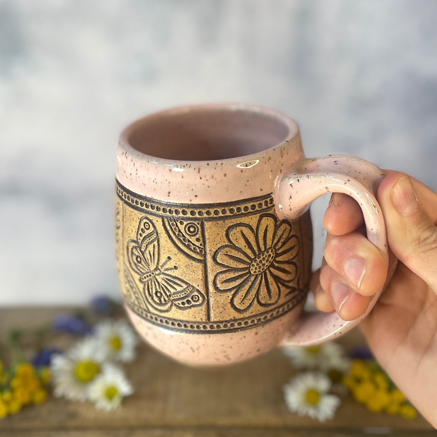 24. 18oz. Wildflower and Butterflies Tiled Mug
