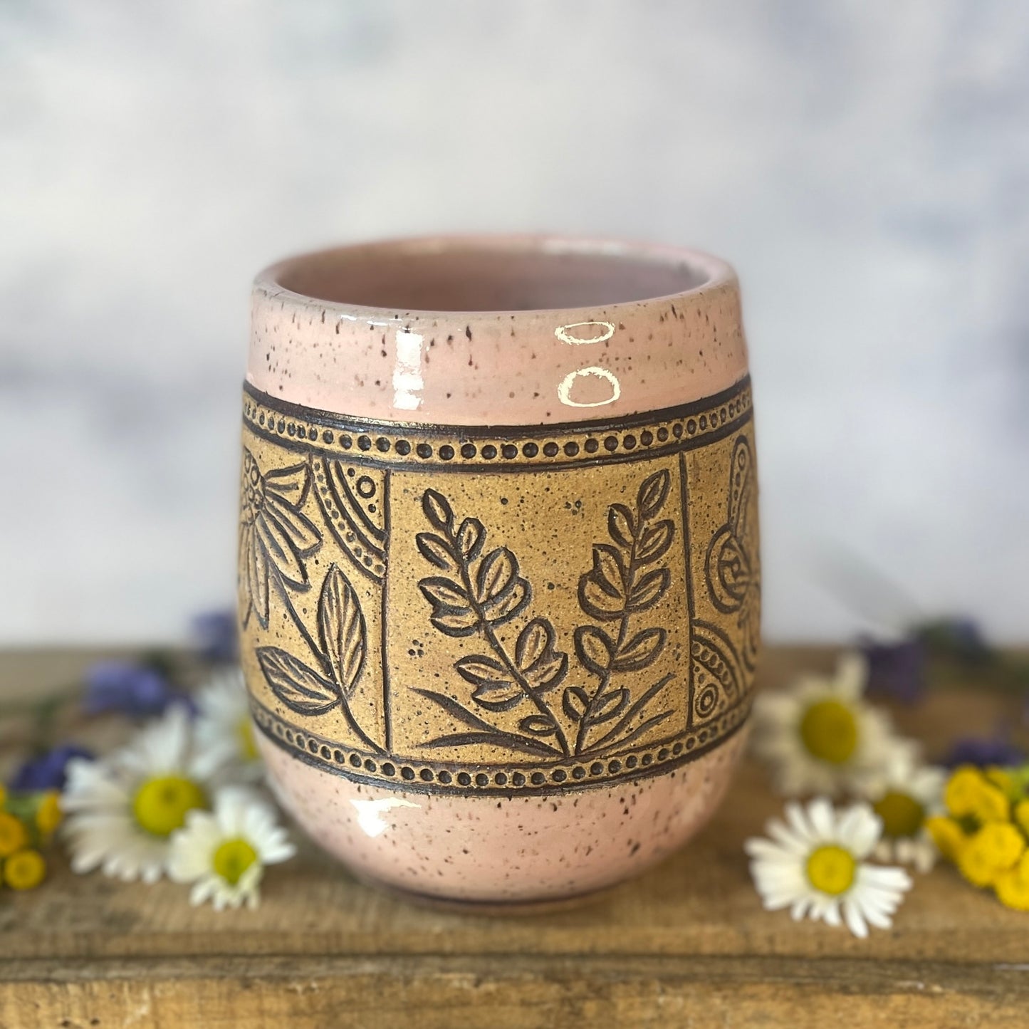 24. 18oz. Wildflower and Butterflies Tiled Mug