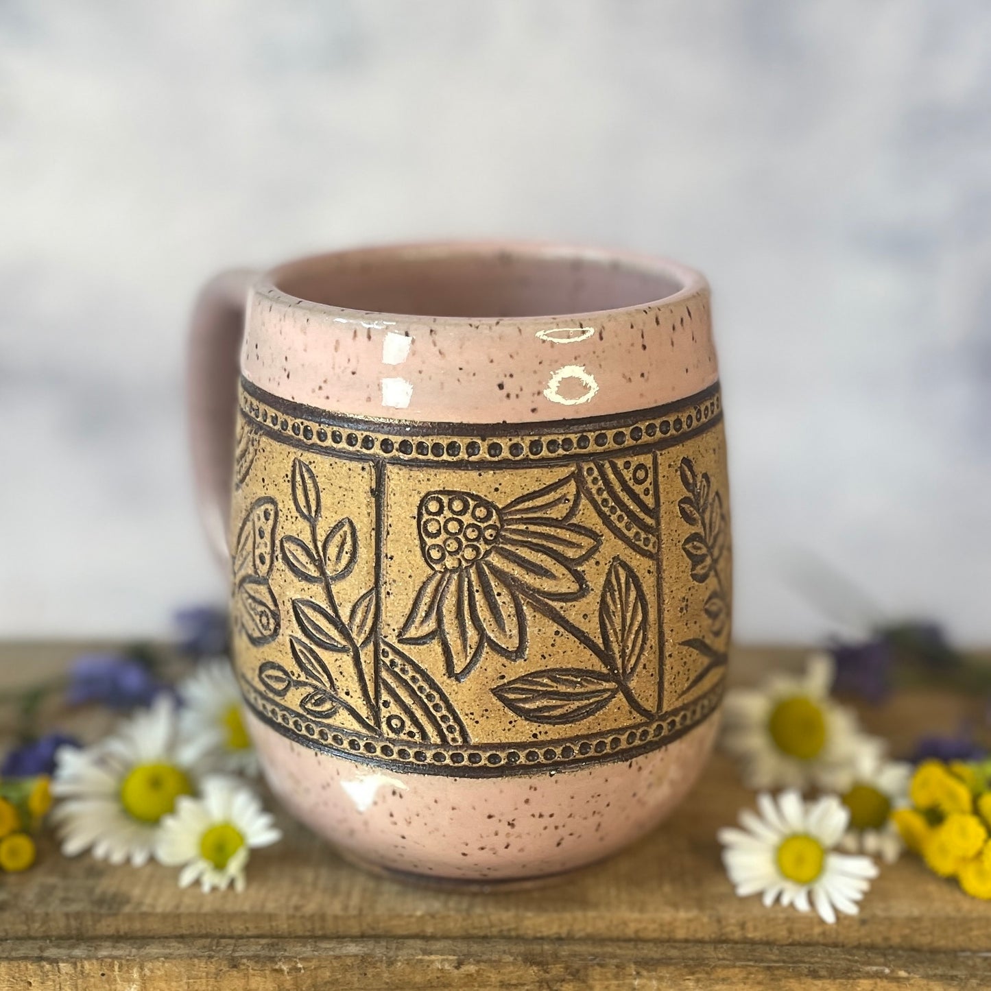 24. 18oz. Wildflower and Butterflies Tiled Mug