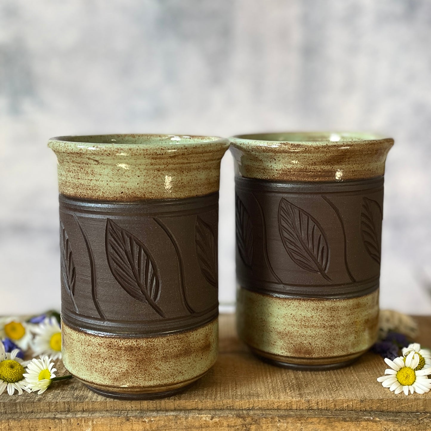 41. 15oz. Set of Two Shino leaf Tumblers