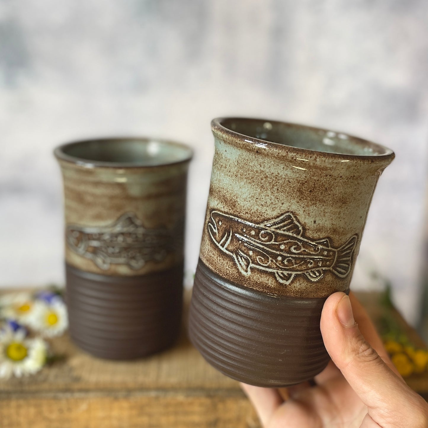 42. 15oz. Set of Two Shino Trout Tumblers