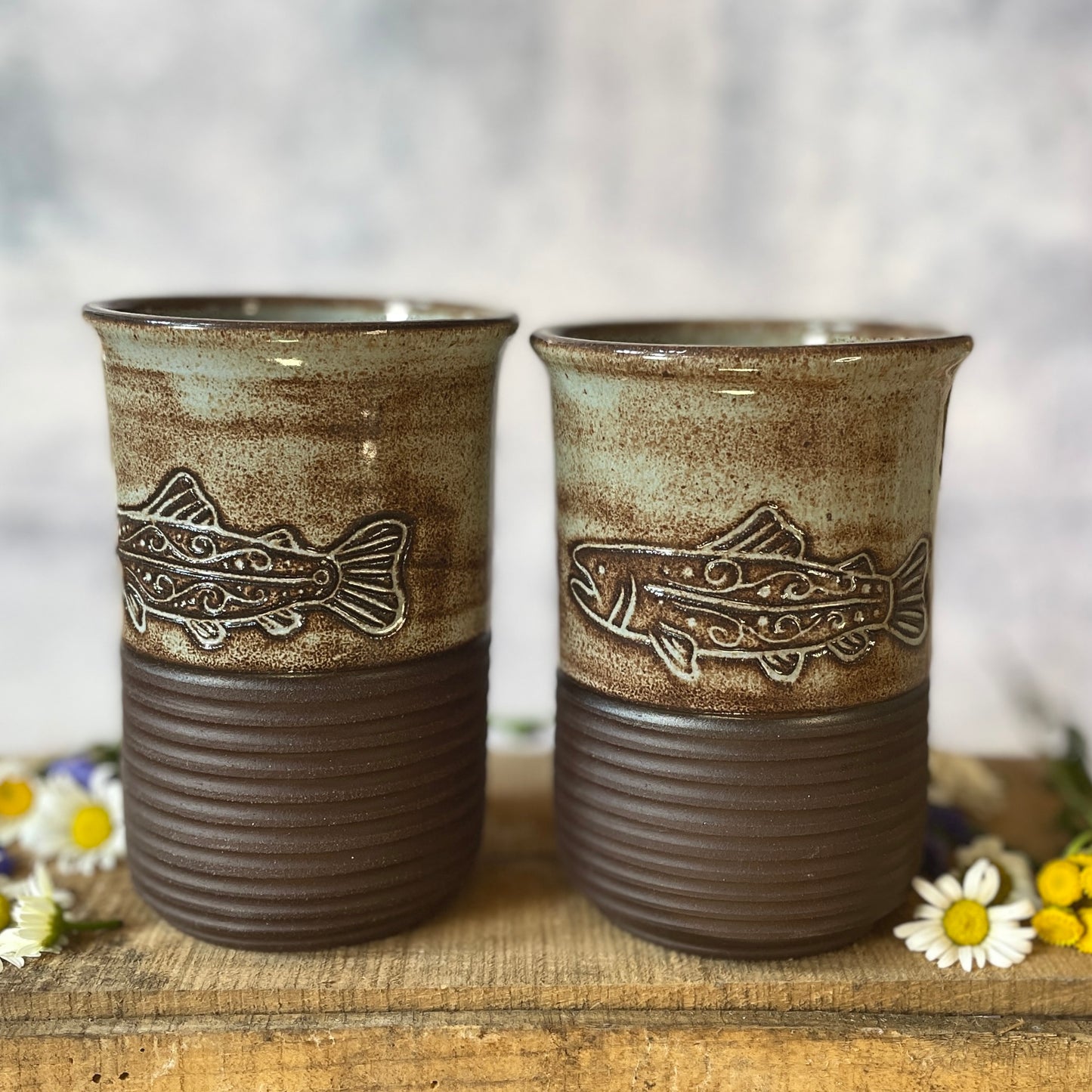 42. 15oz. Set of Two Shino Trout Tumblers