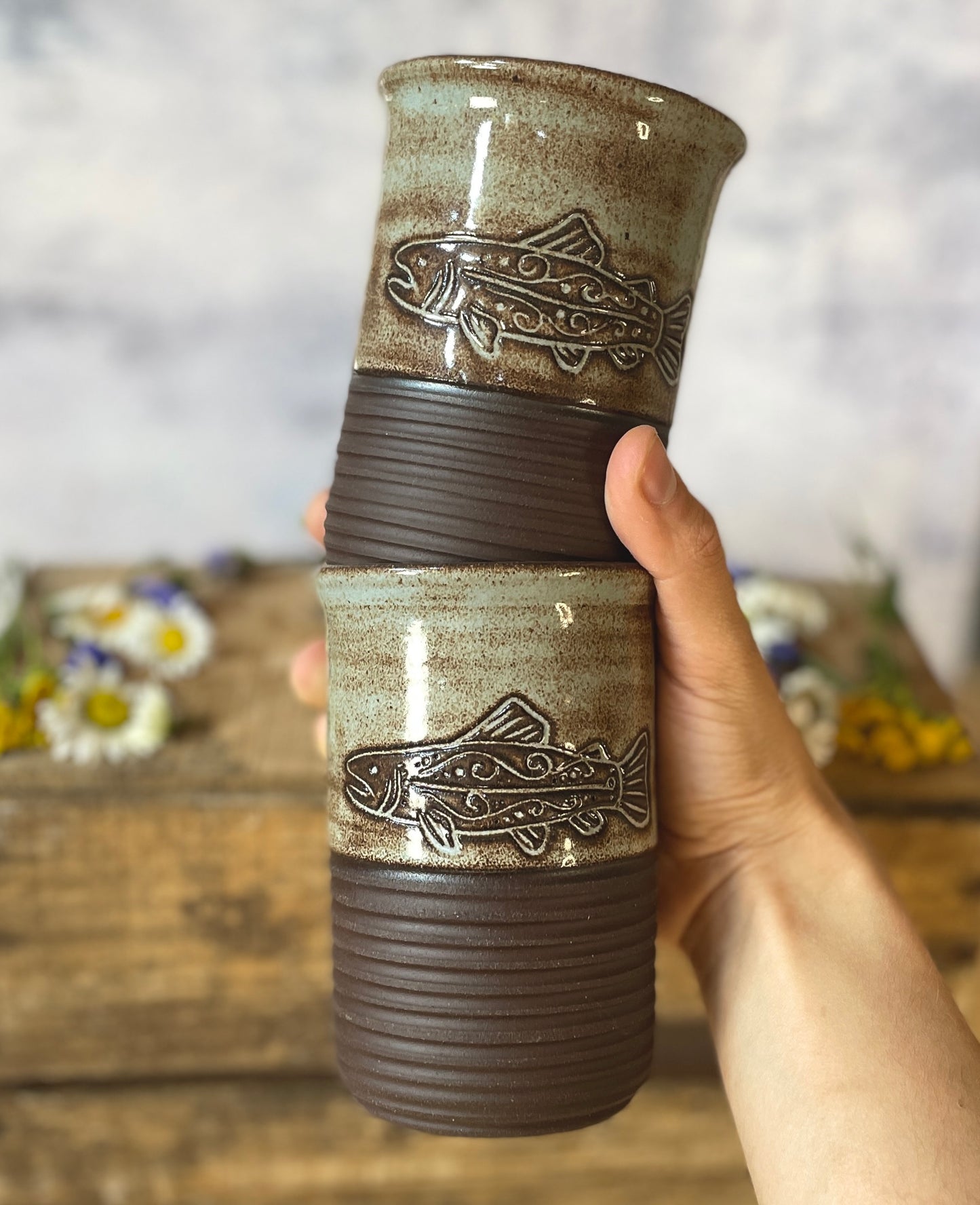 42. 15oz. Set of Two Shino Trout Tumblers