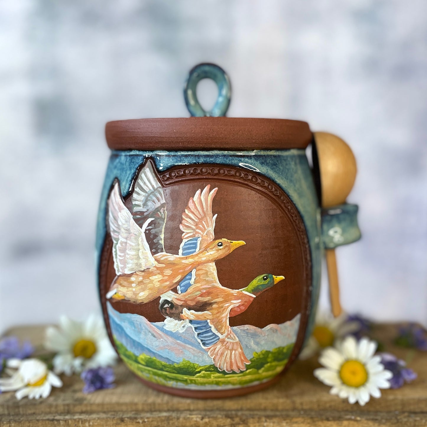 57. 40oz. Pair of Mallard Ducks Jar with Scoop