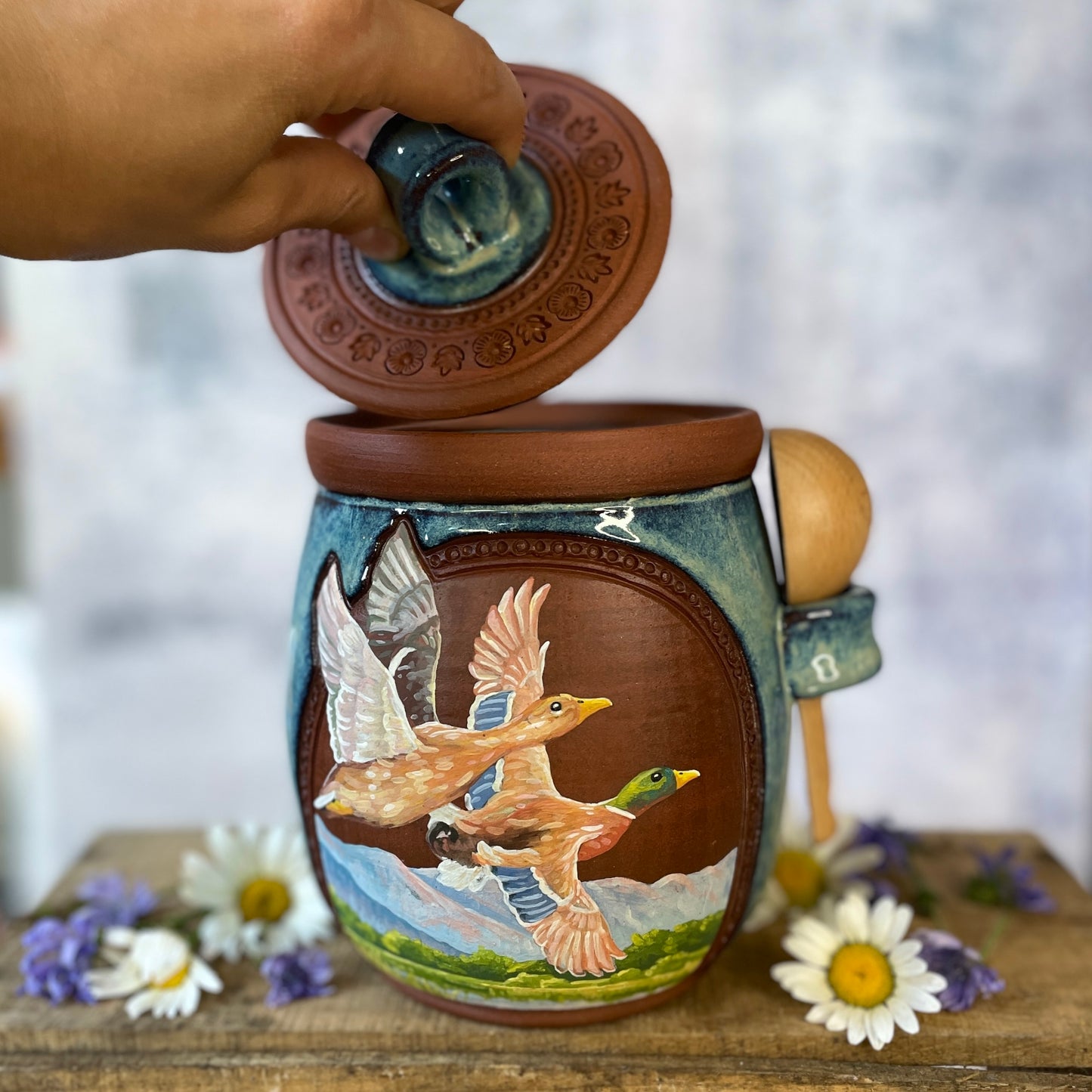 57. 40oz. Pair of Mallard Ducks Jar with Scoop