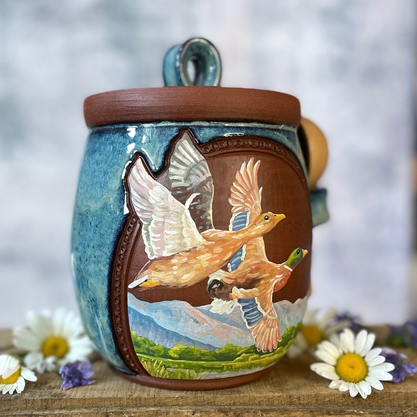 57. 40oz. Pair of Mallard Ducks Jar with Scoop