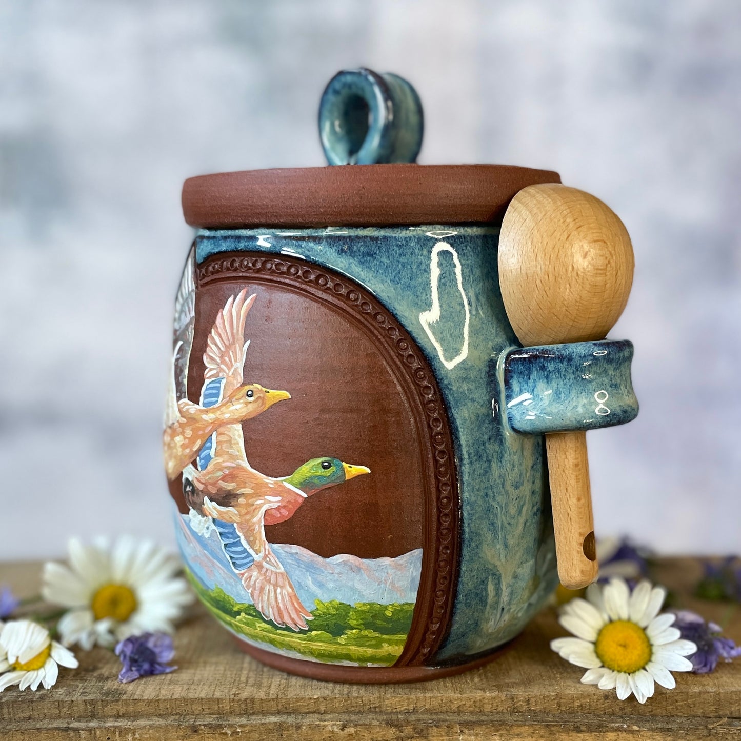 57. 40oz. Pair of Mallard Ducks Jar with Scoop