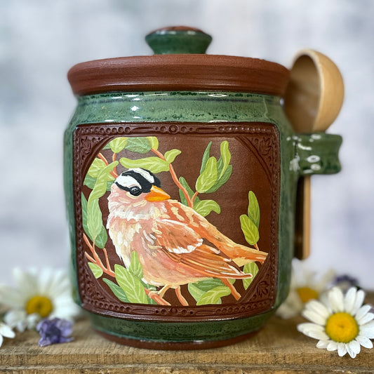 58. 34oz. White-crowned Sparrow Jar with Scoop