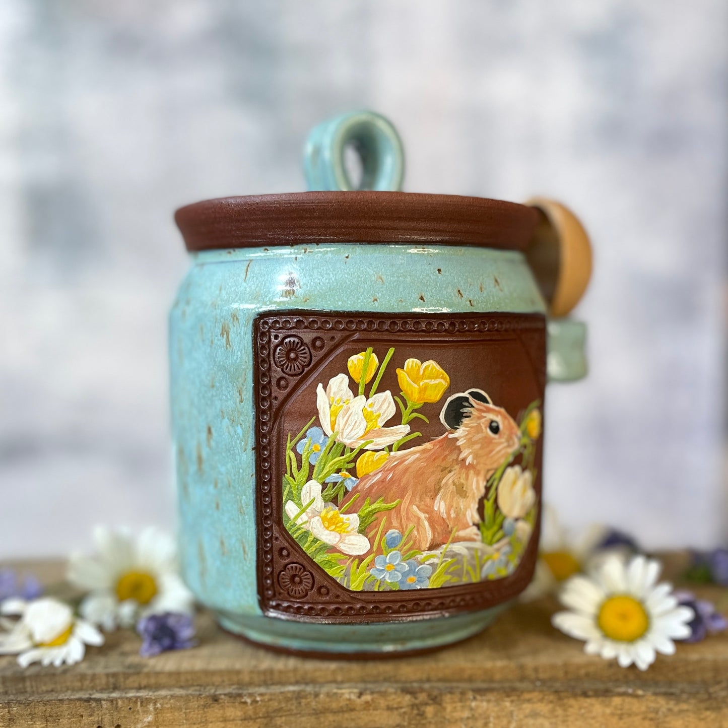 59. 34oz. Pika and Wildflower Jar