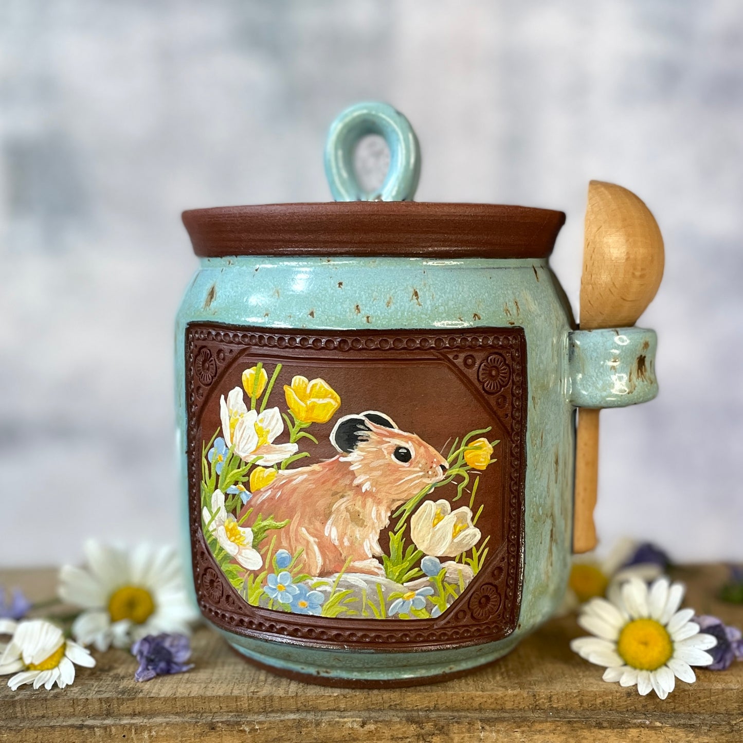59. 34oz. Pika and Wildflower Jar