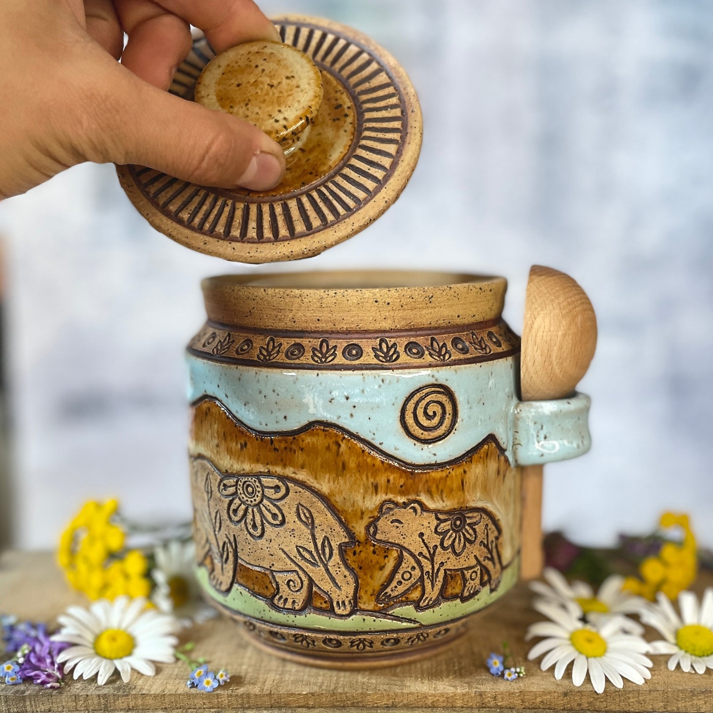 66. *Note* 30oz. Bear and Cub Jar with Scoop