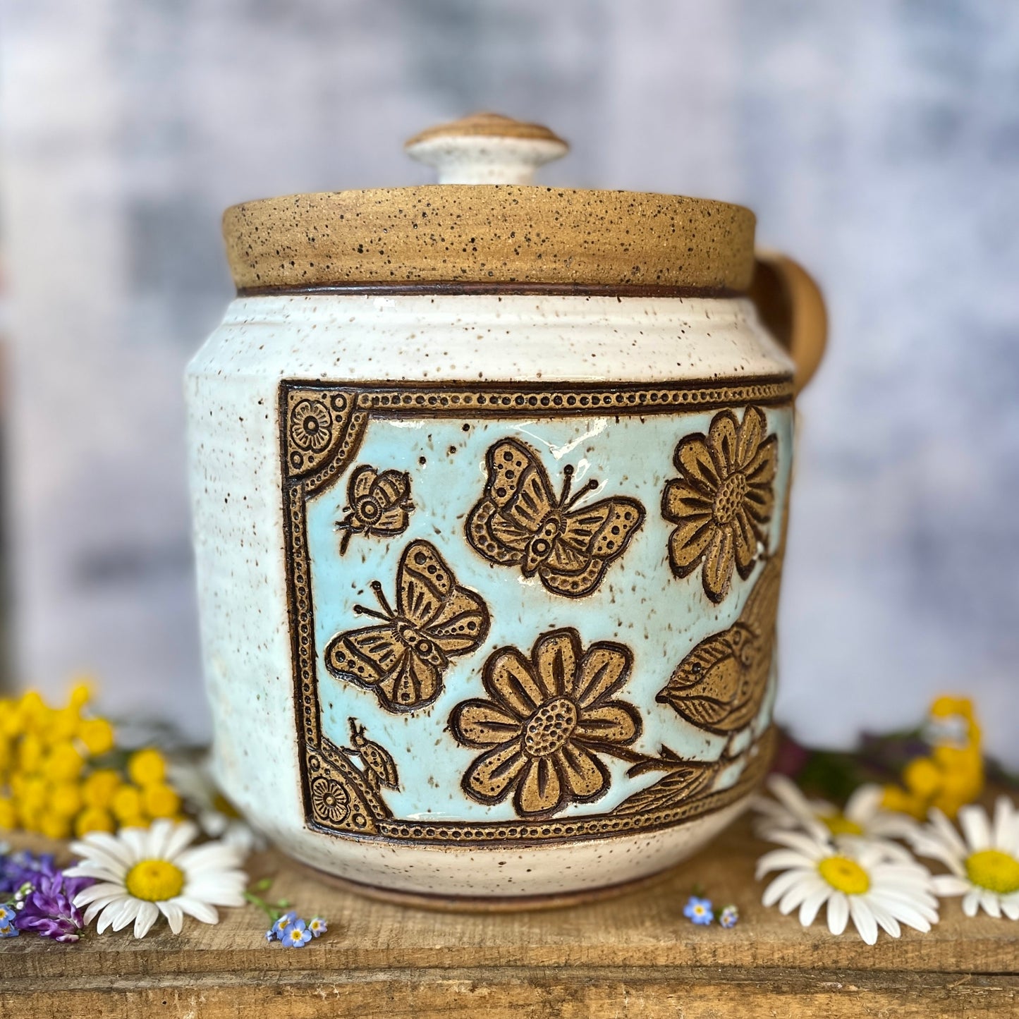 70. 60oz. Chickadee and Wildflower Jar with Scoop