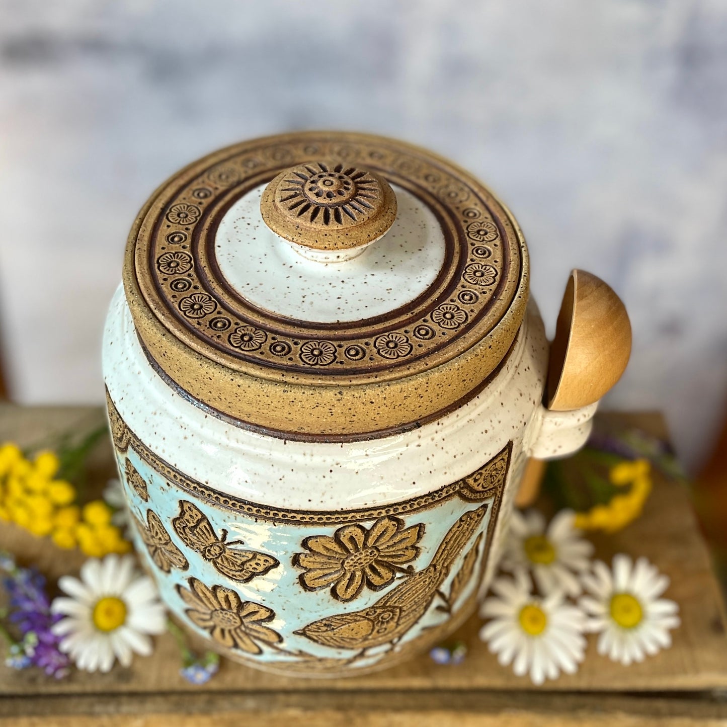 70. 60oz. Chickadee and Wildflower Jar with Scoop