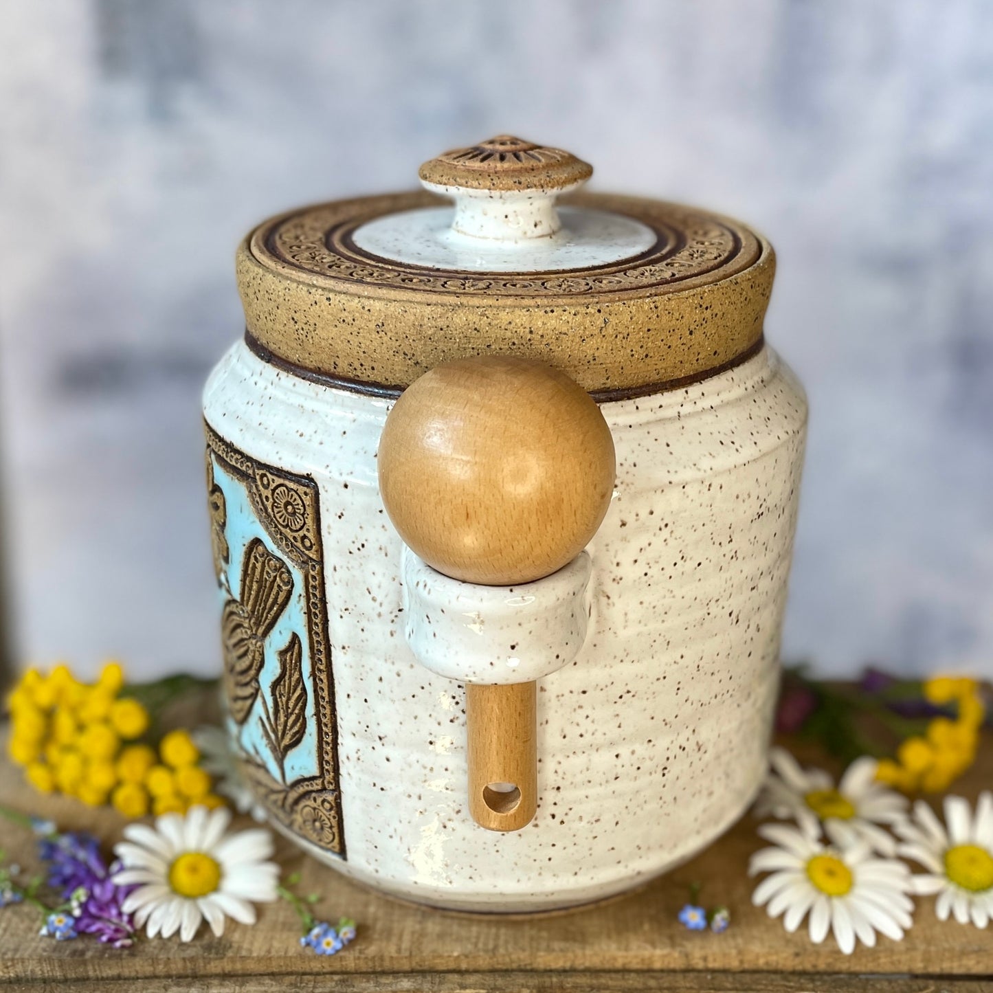 70. 60oz. Chickadee and Wildflower Jar with Scoop