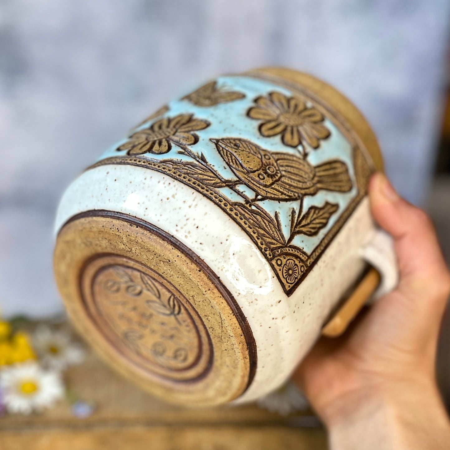 70. 60oz. Chickadee and Wildflower Jar with Scoop