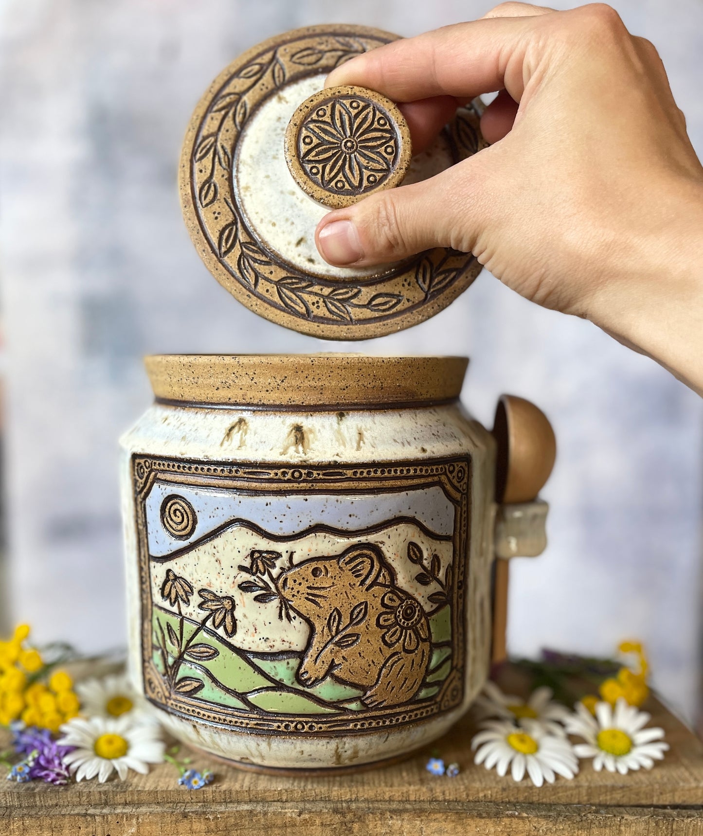 72. 60oz. Pika and Wildflower Jar with Scoop