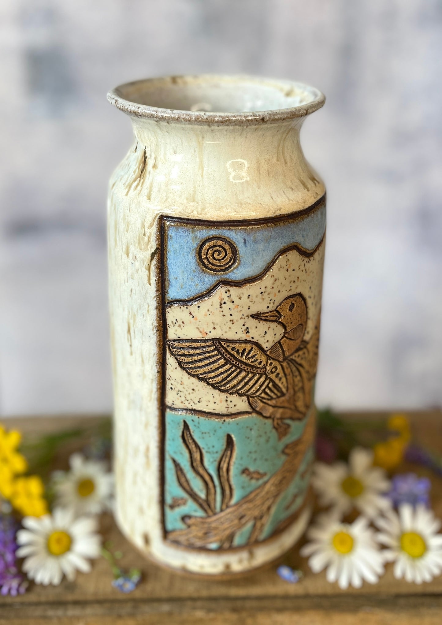 73. 8.75" Loon and Minnows Vase