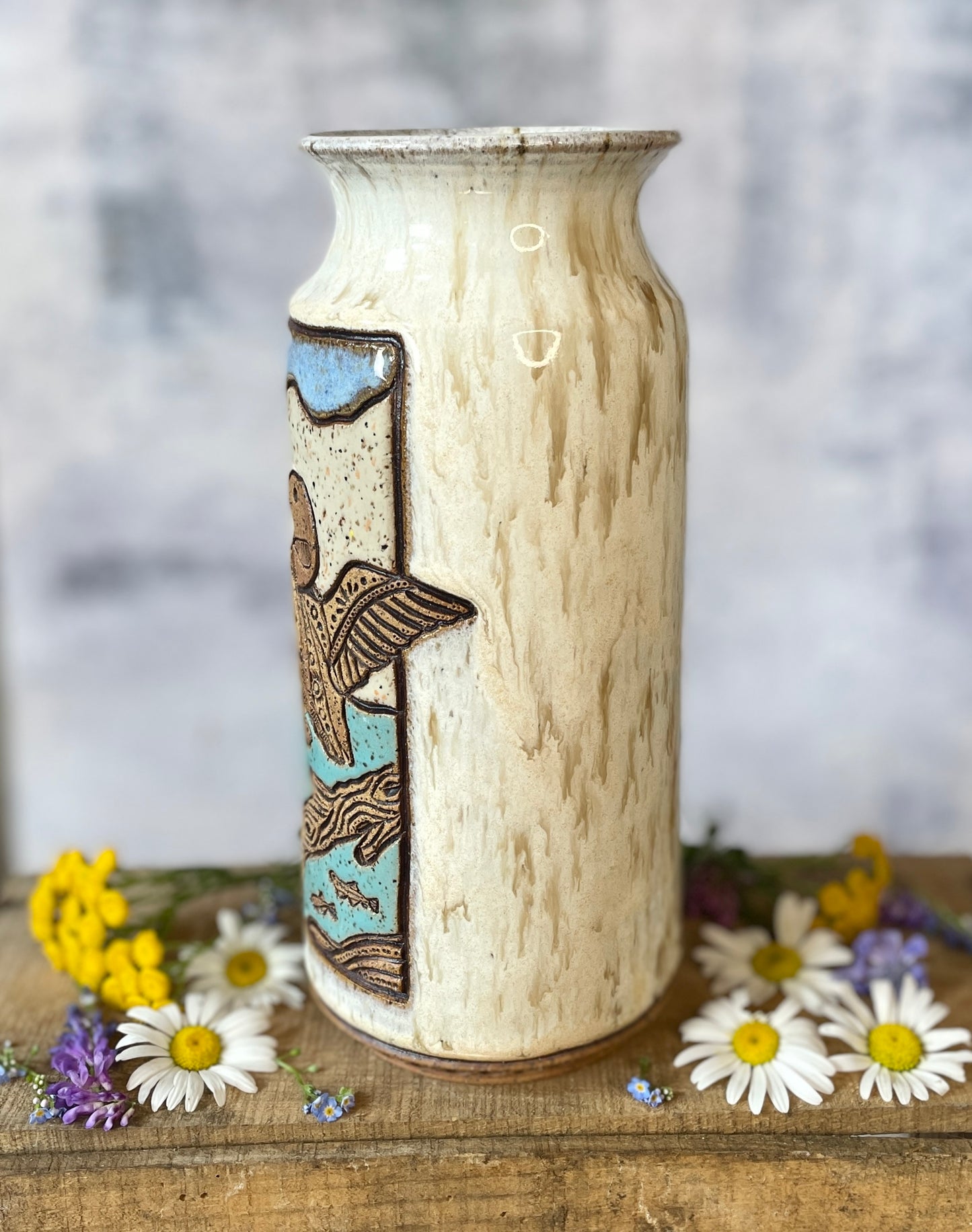 73. 8.75" Loon and Minnows Vase