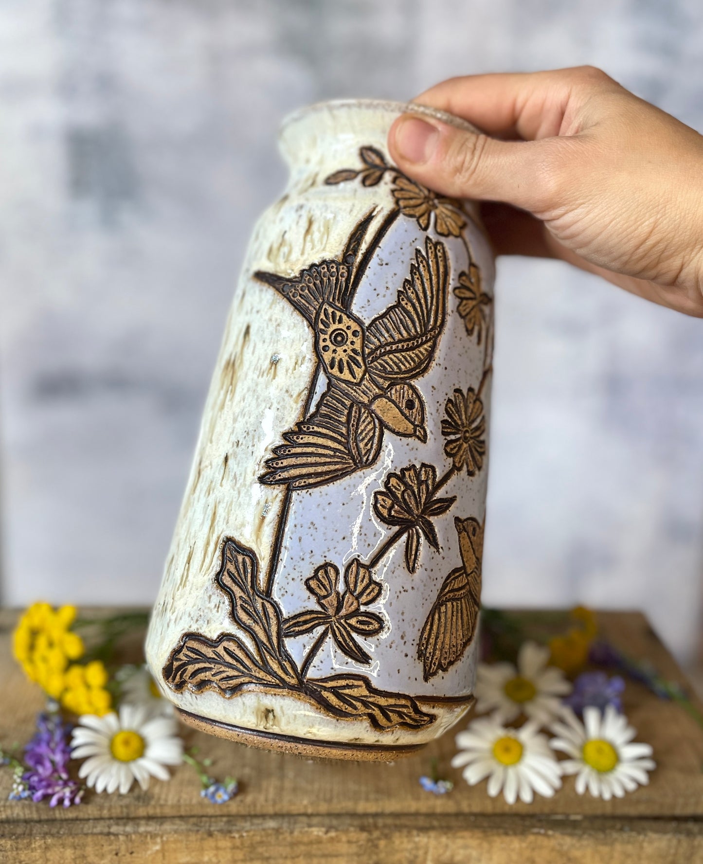74. 8.5" Pair of Swallows and Chicory Vase