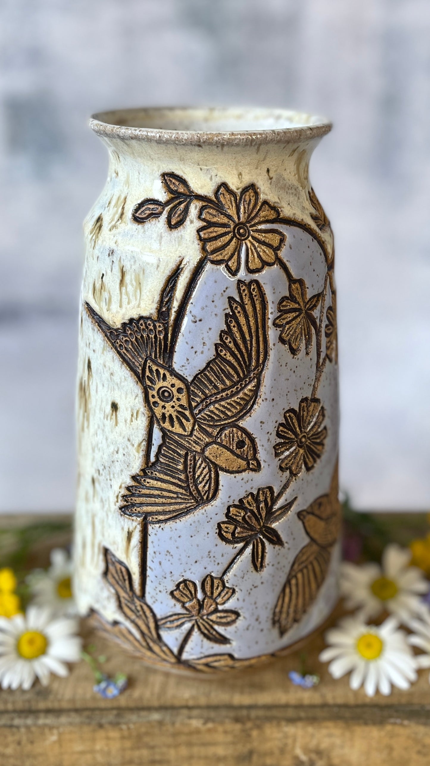 74. 8.5" Pair of Swallows and Chicory Vase