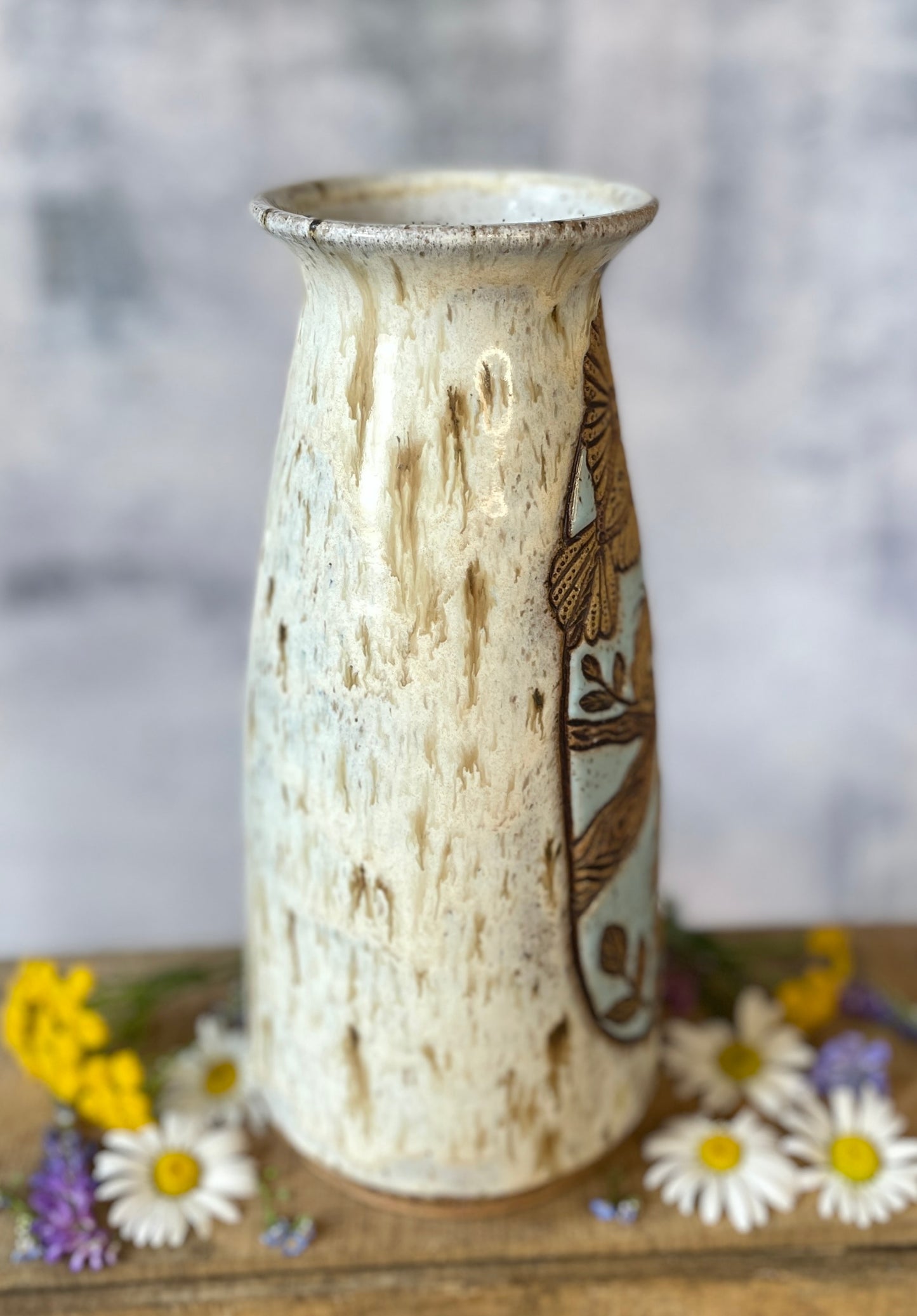 75. 9.5" Nesting Chickadees Vase