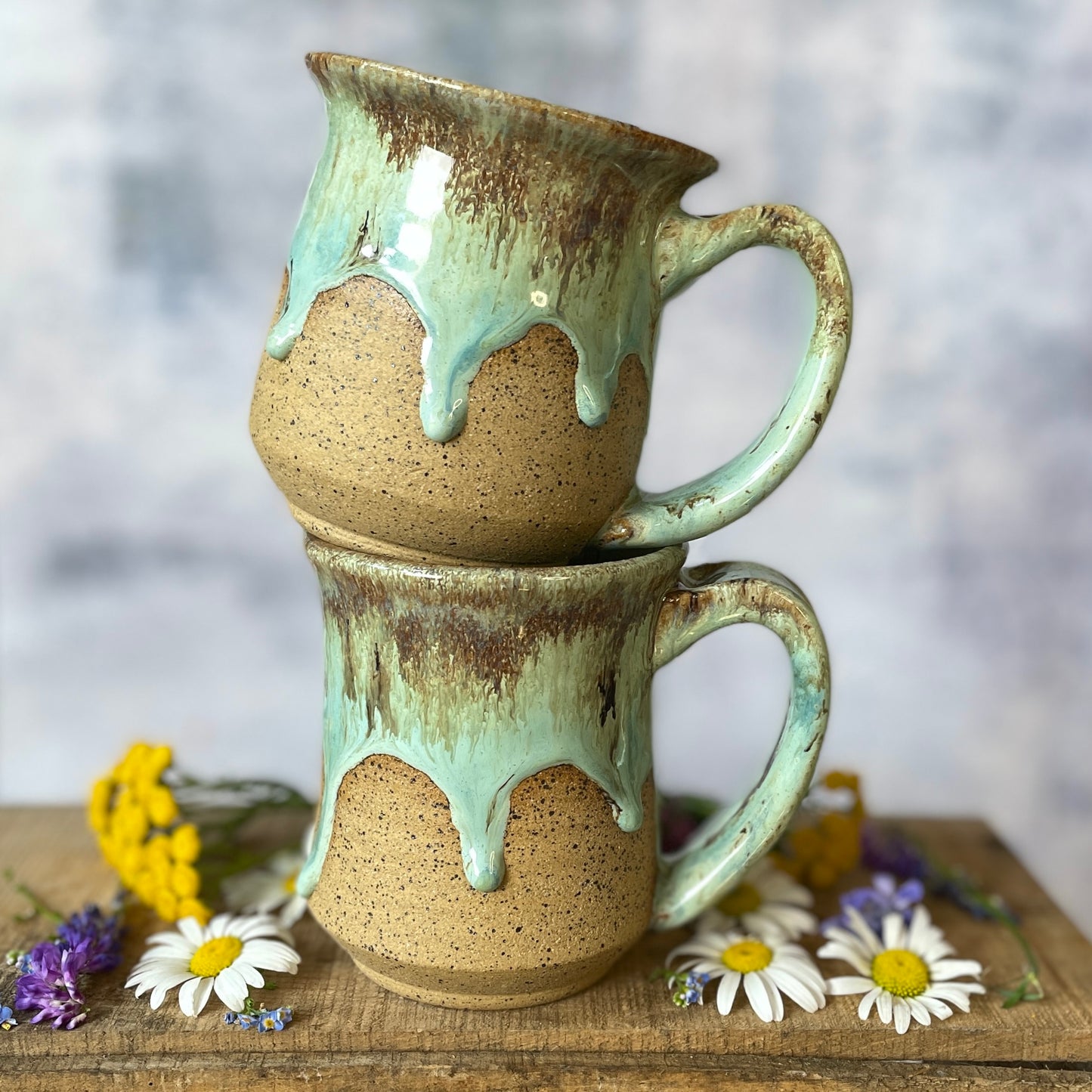 85. Set of Two 12oz. Drippy Glazed Mugs