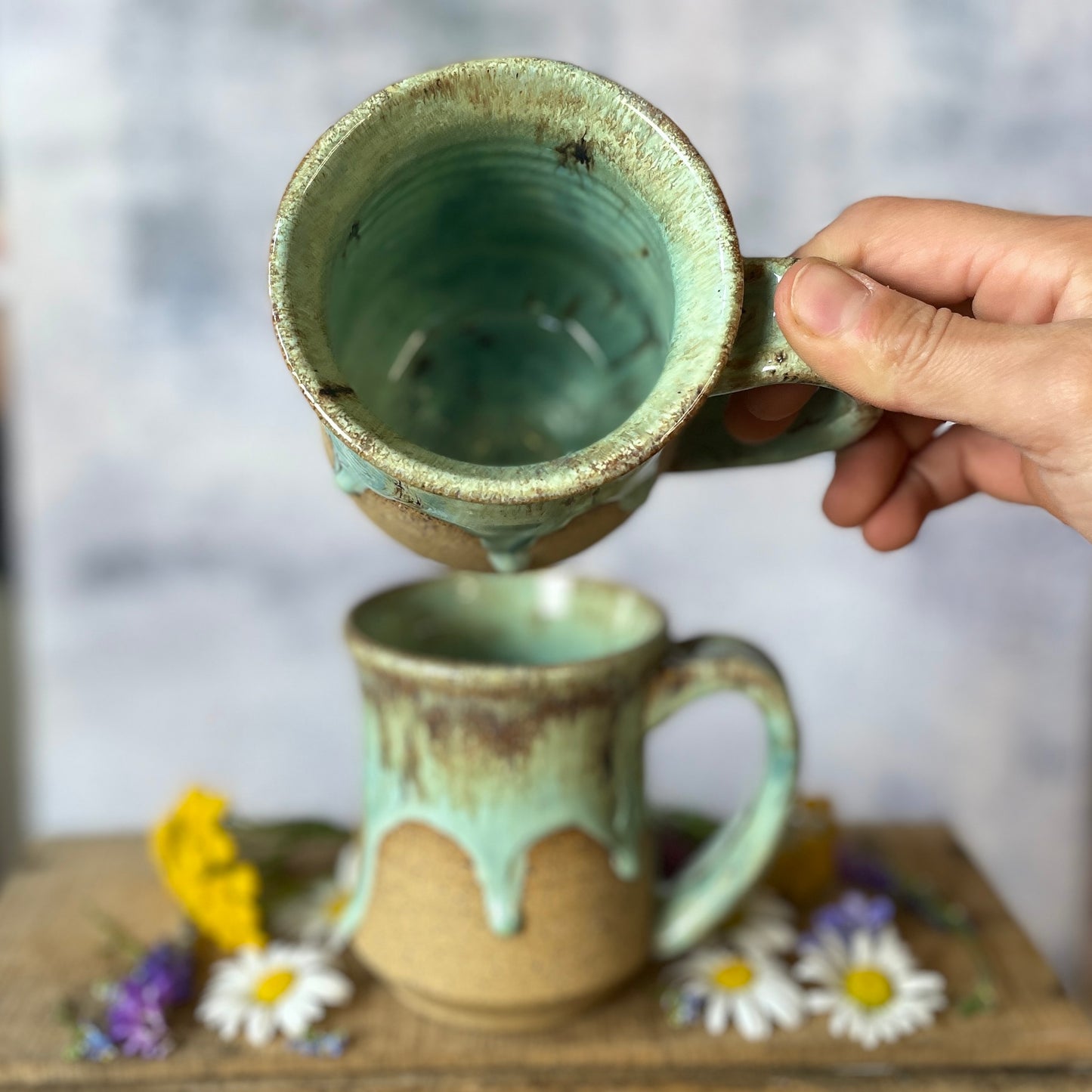 85. Set of Two 12oz. Drippy Glazed Mugs