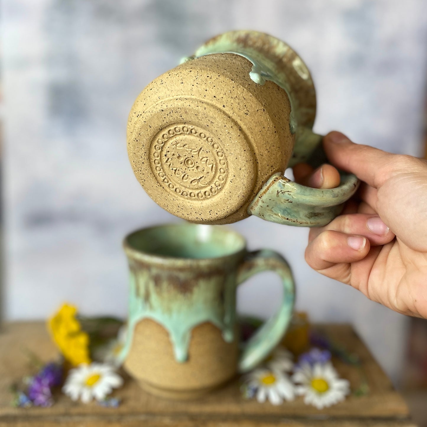 85. Set of Two 12oz. Drippy Glazed Mugs