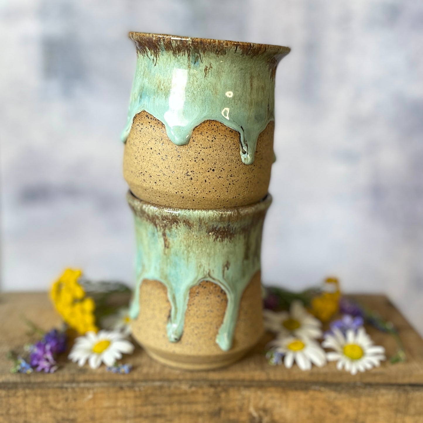 85. Set of Two 12oz. Drippy Glazed Mugs