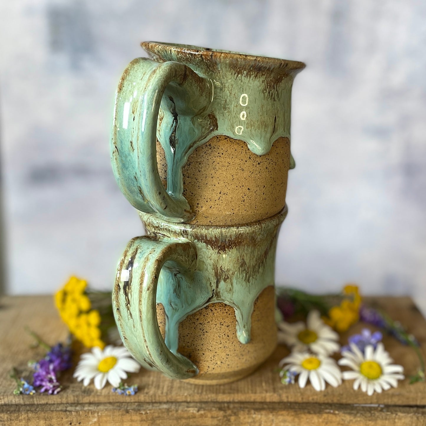 85. Set of Two 12oz. Drippy Glazed Mugs